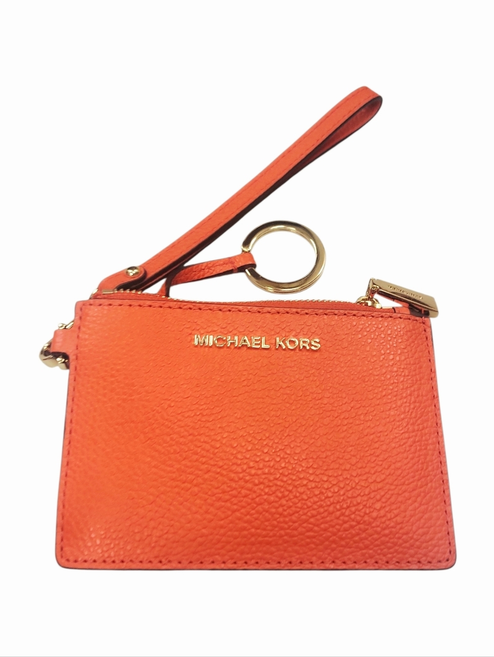 NWT Michael Kors Optic Orange Small Pebbled Leather Coin Purse Wristlet Wallet - Picture 7 of 12
